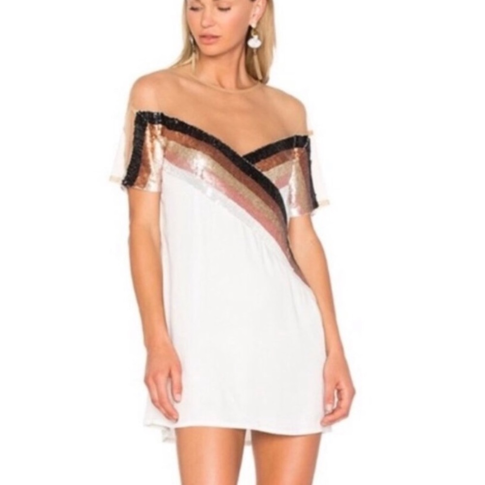 NWT NBD Mireya Sequin Mesh Short Sleeve Mini Dress